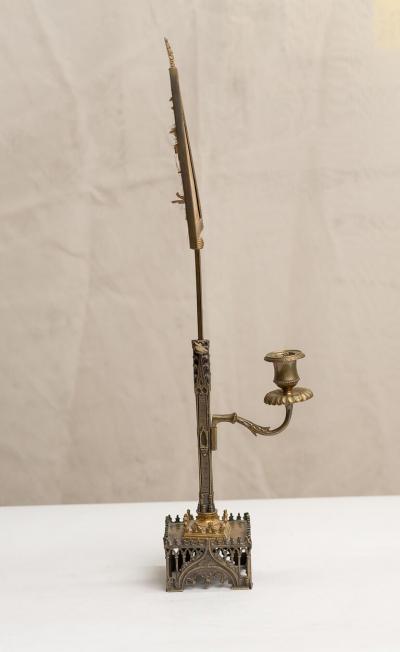 ANTIQUE RUSSIAN GOTHIC STYLE GILT BRONZE AND BRASS CANDLE HOLDER SCREEN