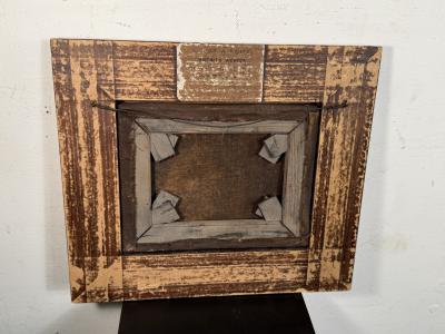 ANTIQUE THREE DOGS ON FOOTSTOOL RUG OIL PAINTING IN ORIGINAL FRAME