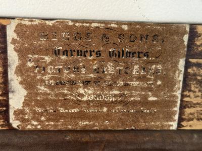 ANTIQUE THREE DOGS ON FOOTSTOOL RUG OIL PAINTING IN ORIGINAL FRAME