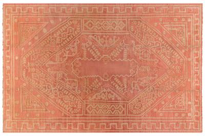 ANTIQUE TURKISH OUSHAK ORANGE HANDMADE WOOL RUG SIZE ADJUSTED 