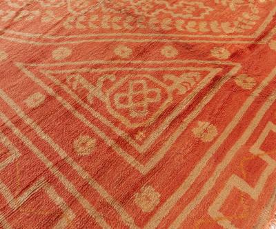 ANTIQUE TURKISH OUSHAK ORANGE HANDMADE WOOL RUG SIZE ADJUSTED 