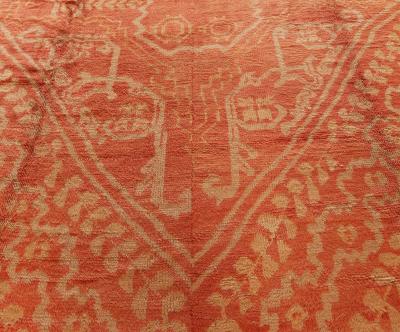 ANTIQUE TURKISH OUSHAK ORANGE HANDMADE WOOL RUG SIZE ADJUSTED 