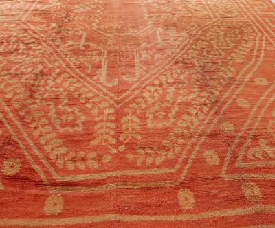 ANTIQUE TURKISH OUSHAK ORANGE HANDMADE WOOL RUG SIZE ADJUSTED 