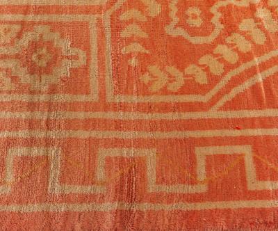 ANTIQUE TURKISH OUSHAK ORANGE HANDMADE WOOL RUG SIZE ADJUSTED 