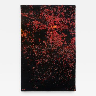 ARIEL ROJO Odabashian rugs FOCO ROJO rug tapestry with a aerial view of Mexico City by night