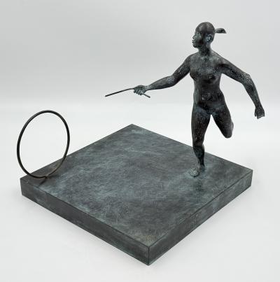 ARMANDO AMAYA Armando Amaya Limited Edition Bronze Female Figure Hoop Sculpture Mexico 1999
