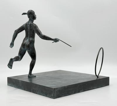 ARMANDO AMAYA Armando Amaya Limited Edition Bronze Female Figure Hoop Sculpture Mexico 1999