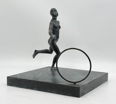 ARMANDO AMAYA Armando Amaya Limited Edition Bronze Female Figure Hoop Sculpture Mexico 1999