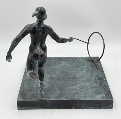 ARMANDO AMAYA Armando Amaya Limited Edition Bronze Female Figure Hoop Sculpture Mexico 1999