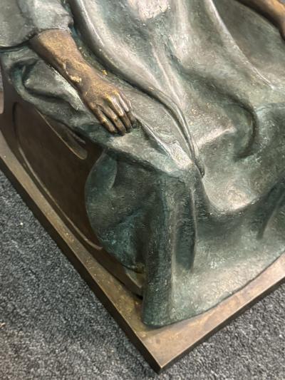 ARMANDO AMAYA MEXICAN PATINATED BRONZE OF WOMAN SEATED IN ROCKING CHAIR