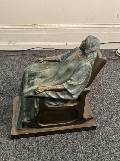 ARMANDO AMAYA MEXICAN PATINATED BRONZE OF WOMAN SEATED IN ROCKING CHAIR