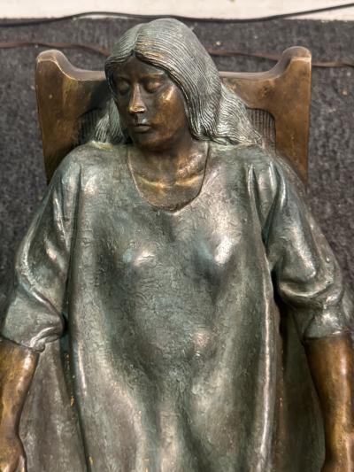 ARMANDO AMAYA MEXICAN PATINATED BRONZE OF WOMAN SEATED IN ROCKING CHAIR