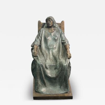 ARMANDO AMAYA MEXICAN PATINATED BRONZE OF WOMAN SEATED IN ROCKING CHAIR