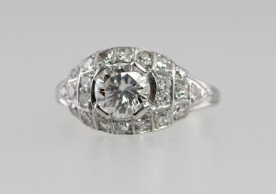 ART DECO 0 80 CARAT OLD EUROPEAN CUT DIAMOND AND PLATINUM RING