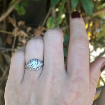 ART DECO 0 80 CARAT OLD EUROPEAN CUT DIAMOND AND PLATINUM RING