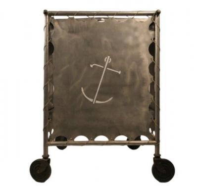 ART DECO ALUMINUM SAILBOAT ANCHOR AND SEAGULLS BAR CART