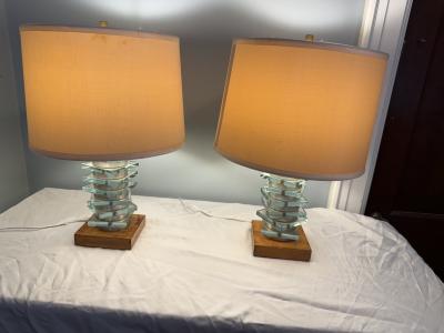 ART DECO BIRCH ALUMINUM GLASS SLAB MODERNIST LAMPS