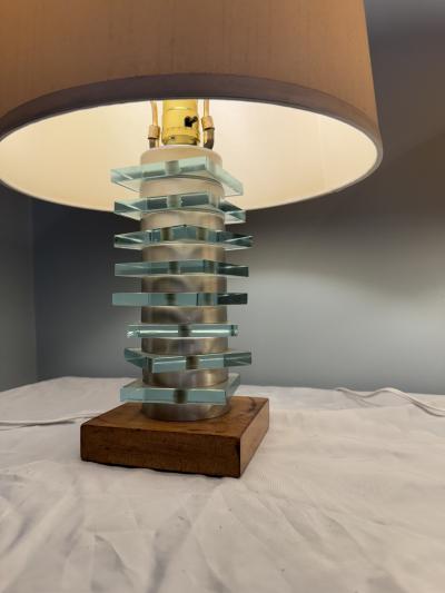 ART DECO BIRCH ALUMINUM GLASS SLAB MODERNIST LAMPS