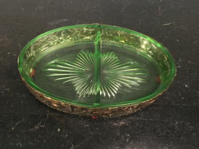ART DECO BRASS REPOUSSE JADE ELEPHANT OVAL VANITY BOX