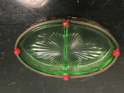 ART DECO BRASS REPOUSSE JADE ELEPHANT OVAL VANITY BOX