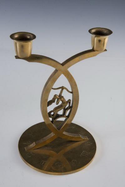 ART DECO BRONZE ASTROLOGICAL CANDLESTICKS BY PAUL NILES