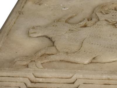 ART DECO BULL LION CARVED ALABASTER BOX WITH DRAWERS