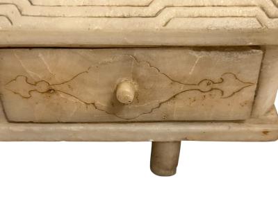ART DECO BULL LION CARVED ALABASTER BOX WITH DRAWERS