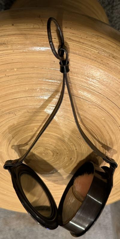 ART DECO CELLULOID LEATHER STRAP FLAPPER PURSE WITH FLOWER DETAIL