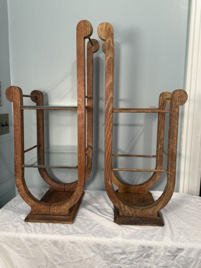 ART DECO CERUSED OAK TWO TIER SIDE TABLES PLANT STANDS