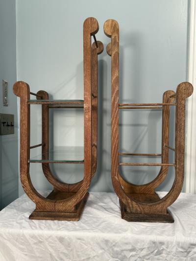 ART DECO CERUSED OAK TWO TIER SIDE TABLES PLANT STANDS