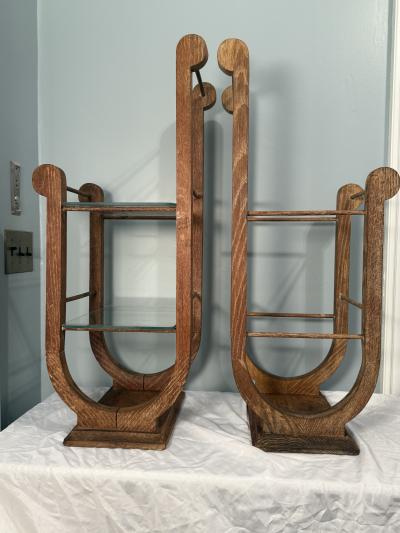 ART DECO CERUSED OAK TWO TIER SIDE TABLES PLANT STANDS