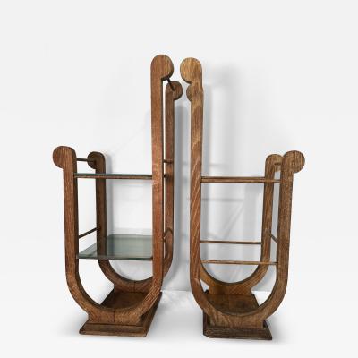 ART DECO CERUSED OAK TWO TIER SIDE TABLES PLANT STANDS