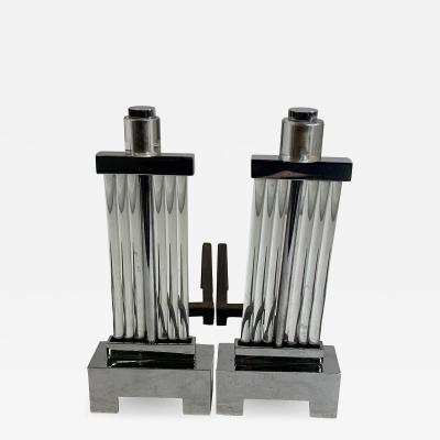 ART DECO CHROME AND GLASS ROD ANDIRONS