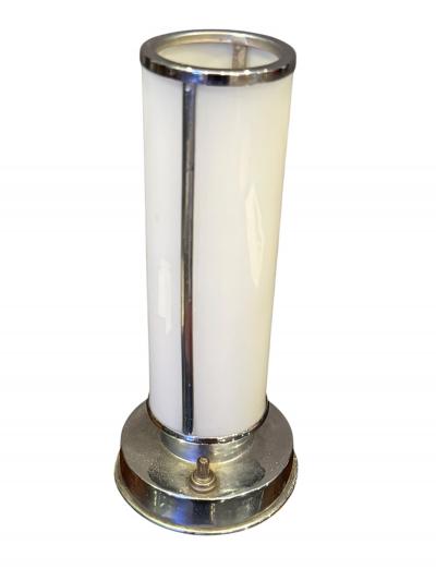 ART DECO CHROME WHITE GLASS CYLINDER ACCENT LAMP