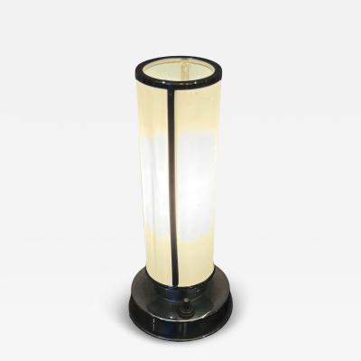 ART DECO CHROME WHITE GLASS CYLINDER ACCENT LAMP