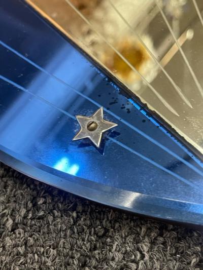 ART DECO CLEAR AND BLUE ROUND MIRROR WITH STAR ACCENTS