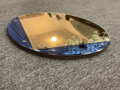 ART DECO CLEAR AND BLUE ROUND MIRROR WITH STAR ACCENTS