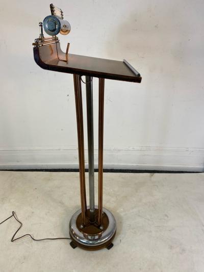 ART DECO COPPER AND CHROME ILLUMINATED RESERVATION STAND