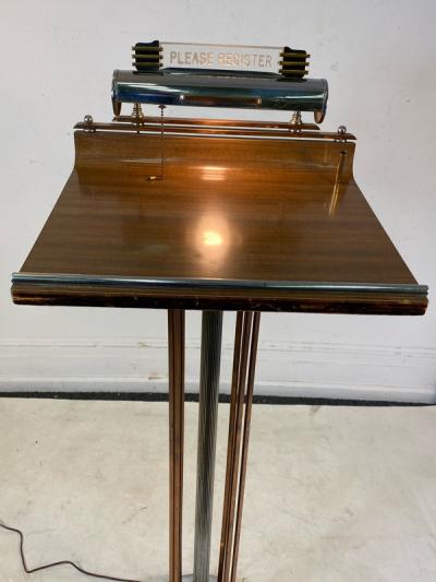 ART DECO COPPER AND CHROME ILLUMINATED RESERVATION STAND
