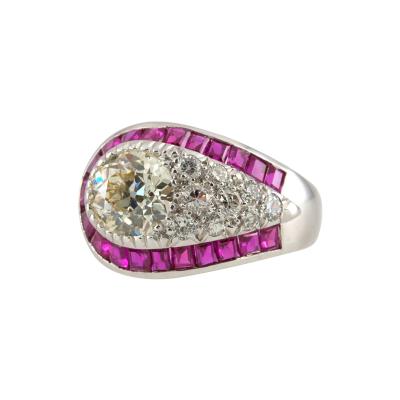 ART DECO DIAMOND AND RUBY CLUSTER PLATINUM RING