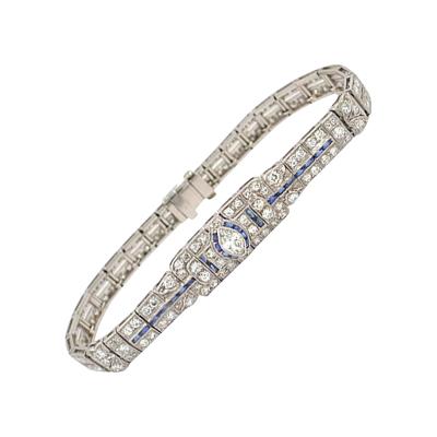 ART DECO DIAMOND AND SAPPHIRE PLATINUM BRACELET CIRCA 1930S