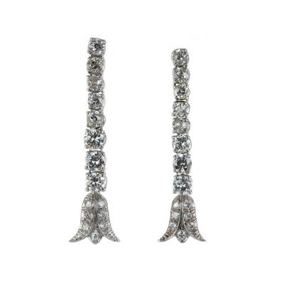 ART DECO DIAMOND PLATINUM DANGLE EARRINGS