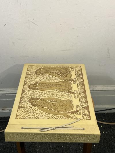 ART DECO EMBOSSED LEATHER THREE FEMALE FIGURE SCRAPBOOK PHOTO ALBUM UNUSED