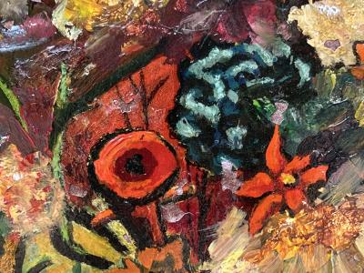 ART DECO ERA CUBISTIC ABSTRACT COLORFUL FLORAL STILL LIFE PAINTING ON MASONITE