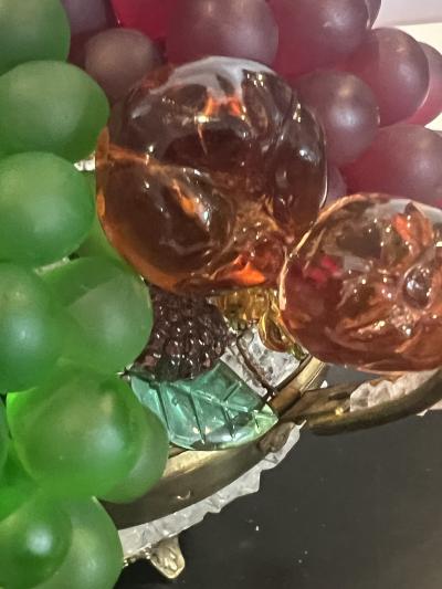 ART DECO ERA CZECH GLASS FRUIT AND CRYSTAL BRASS BASKET ACCENT LAMP