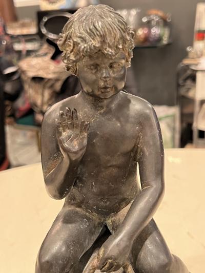 ART DECO ERA NUDE BOY RIDING SNAIL BRONZE