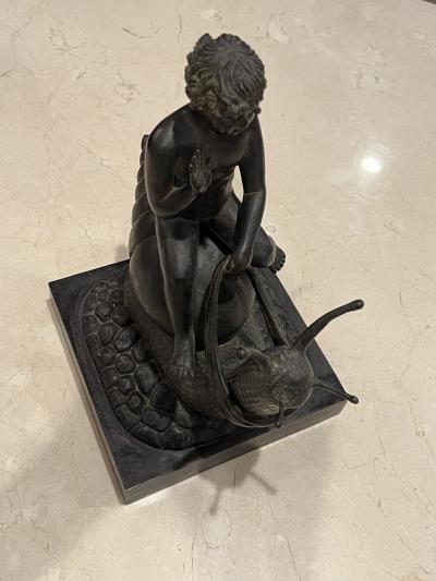 ART DECO ERA NUDE BOY RIDING SNAIL BRONZE