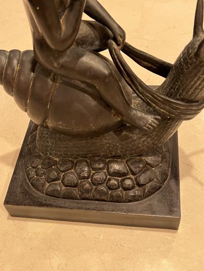 ART DECO ERA NUDE BOY RIDING SNAIL BRONZE