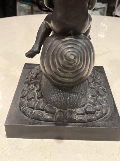 ART DECO ERA NUDE BOY RIDING SNAIL BRONZE