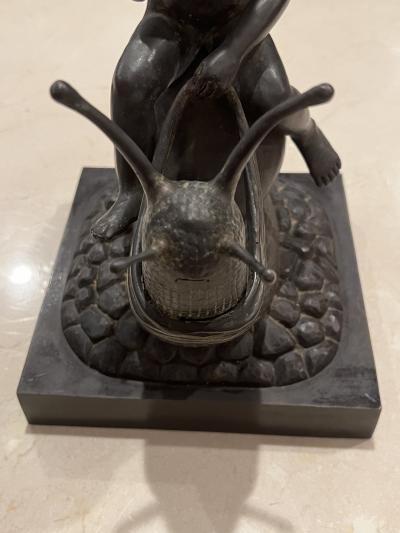 ART DECO ERA NUDE BOY RIDING SNAIL BRONZE